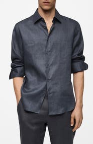 MANGO Regular Fit Linen Button-Up Shirt