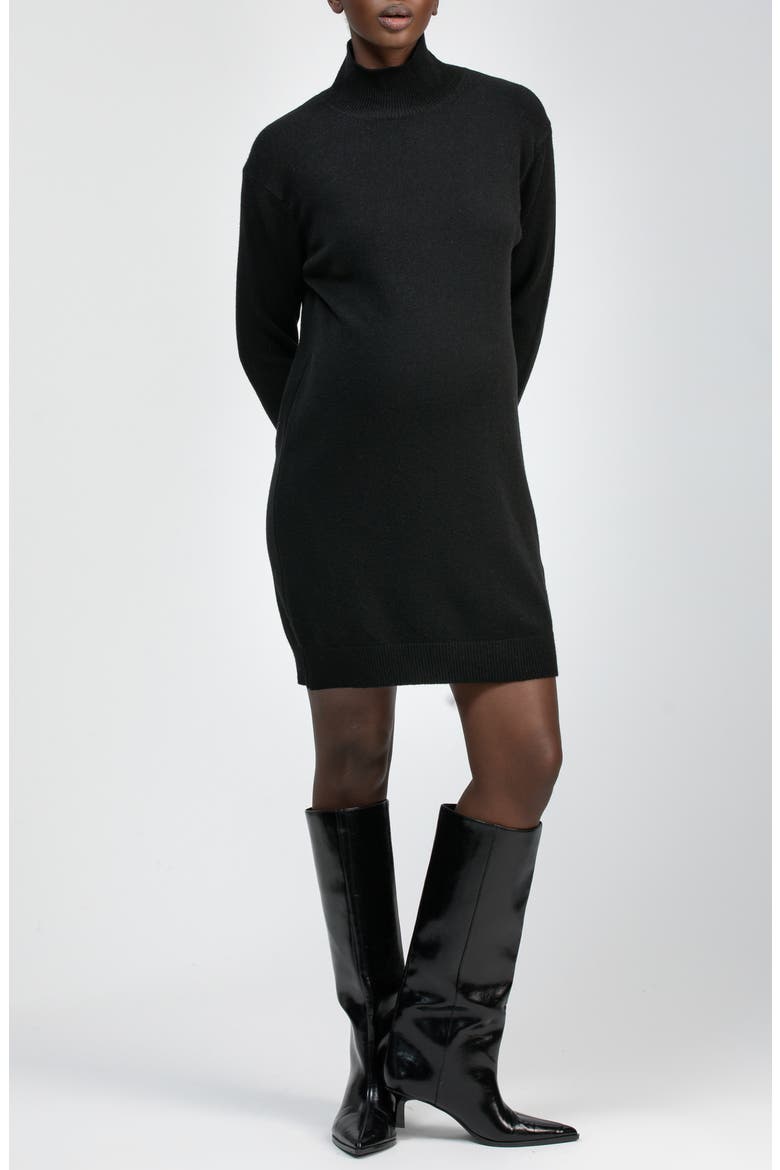 Felicia Turtleneck Long Sleeve Sweater Dress, Main, color, BLACK