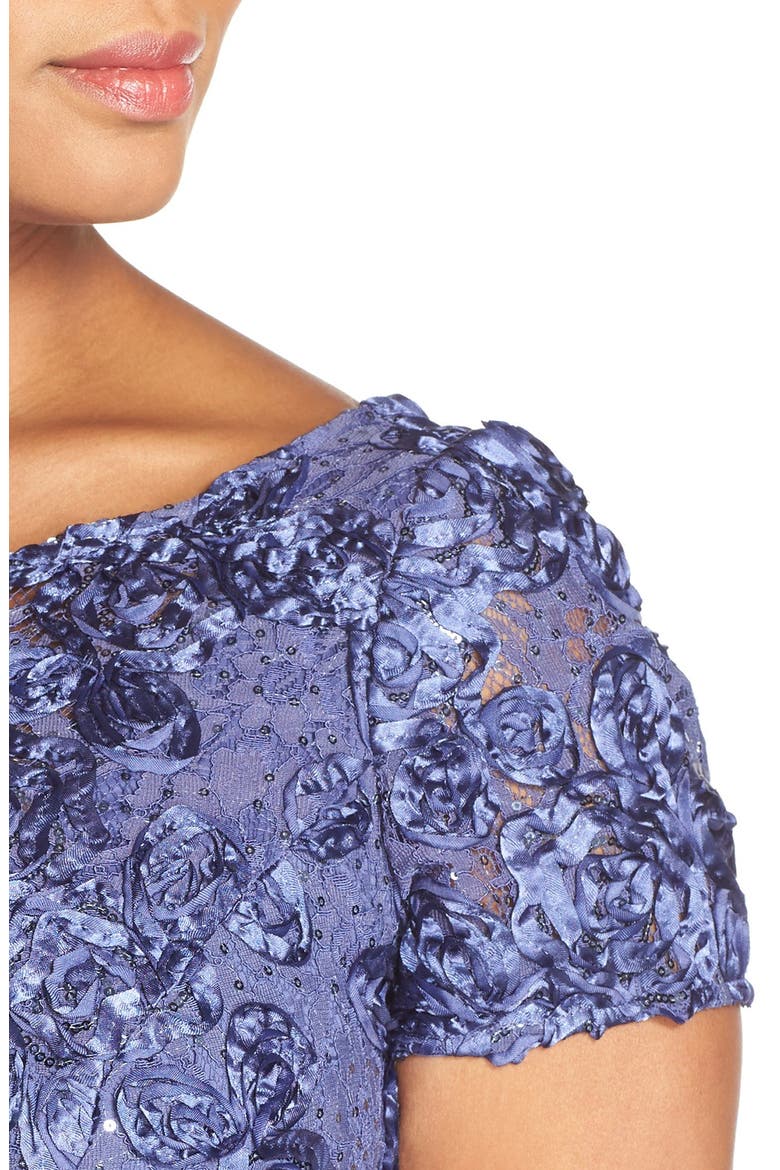 Rosette Lace Short Sleeve A-Line Gown, Alternate, color, VIOLET
