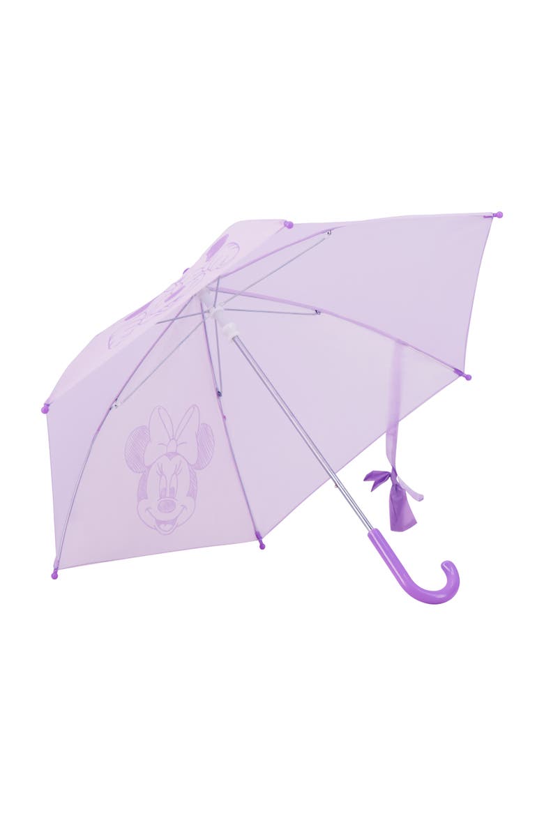 Girls' Minnie Mouse Lilac Umbrella with Bow Tie Wrap, Alternate, color, LILAC