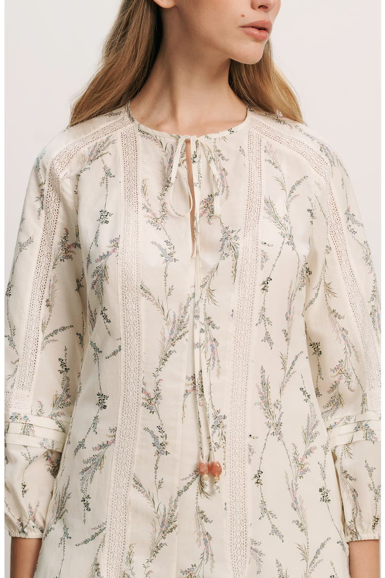 Ollian Floral Cotton & Silk Minidress, Alternate, color, DOVE MULTI