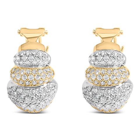 18K Two-Toned Gold 5.00 Cttw Diamond Three-tier Domed Button Omega Back Earrings