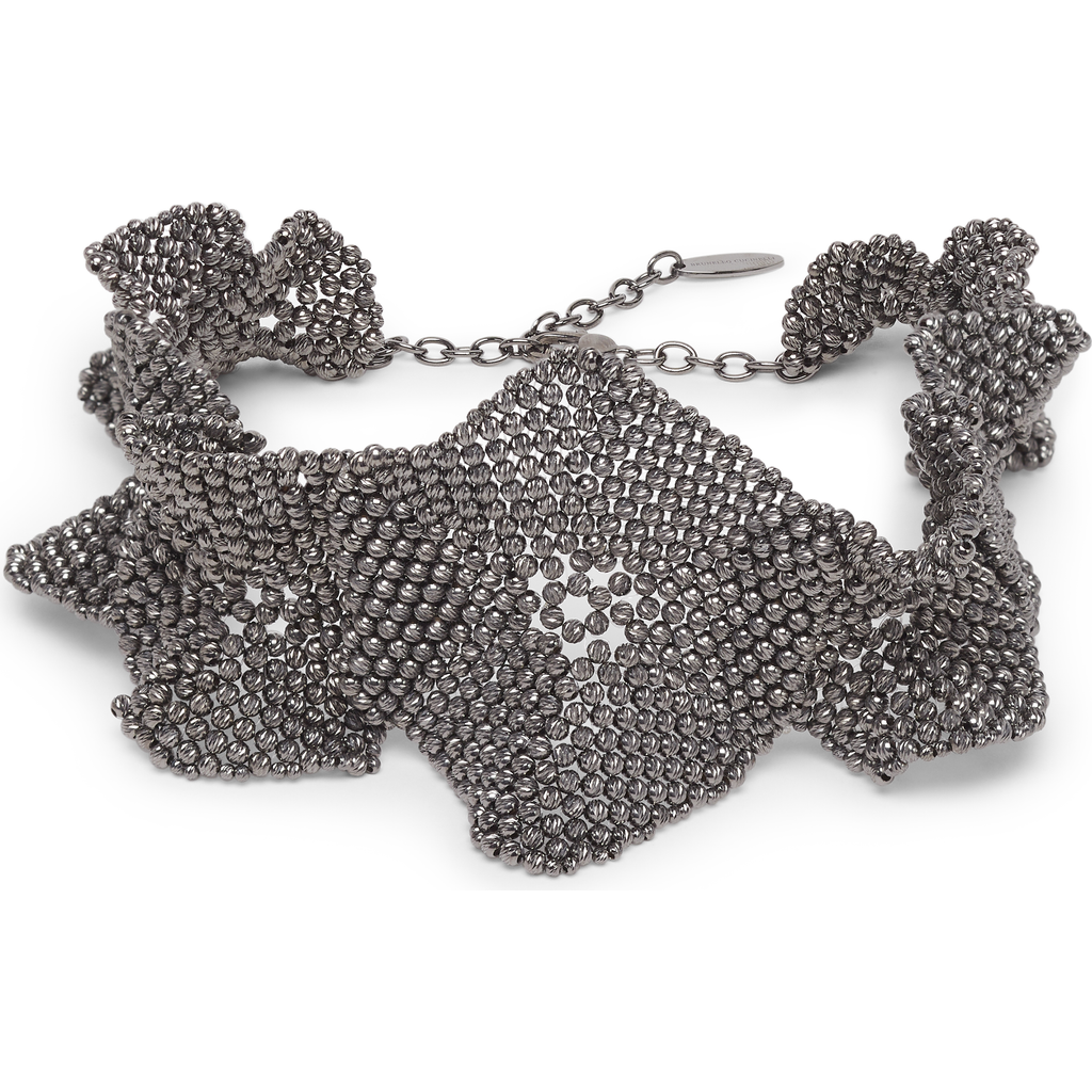 Brunello Cucinelli 'adjustable Flower Sculpted Chain Link Choker' In Lignite Grey