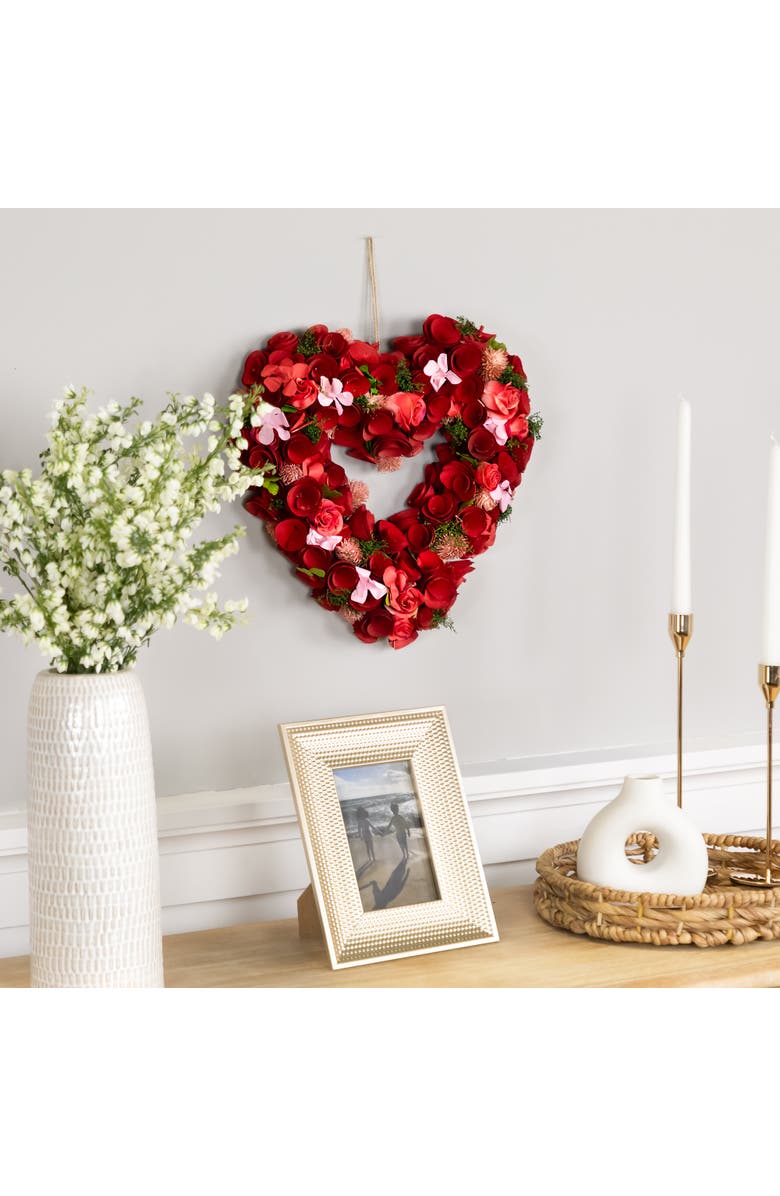 Northlight Artificial Floral Heart Valentine's Day Wreath - 13.5", Alternate, color, Red