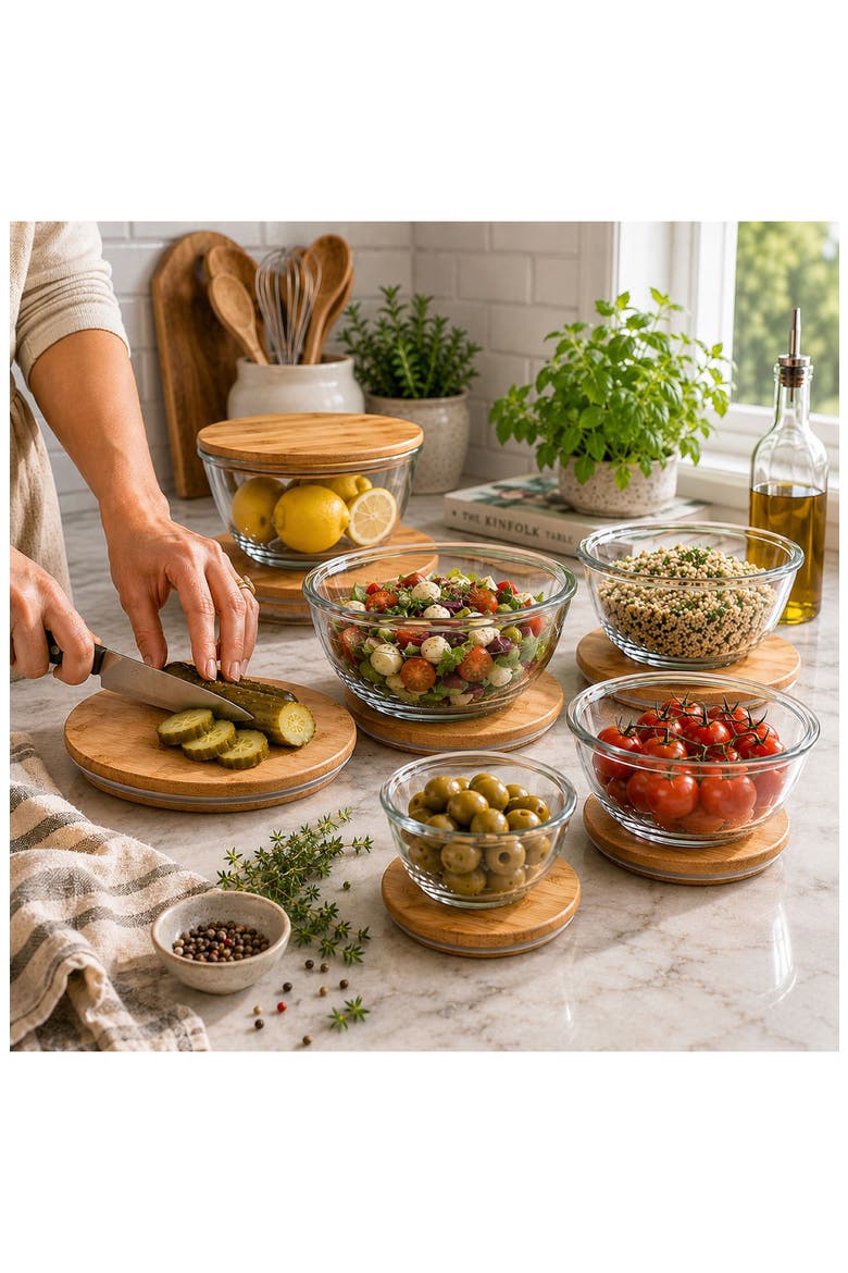 4-Piece Diamond Textured Mixing Bowl Set with Bamboo Lids, Alternate, color, NO COLOR
