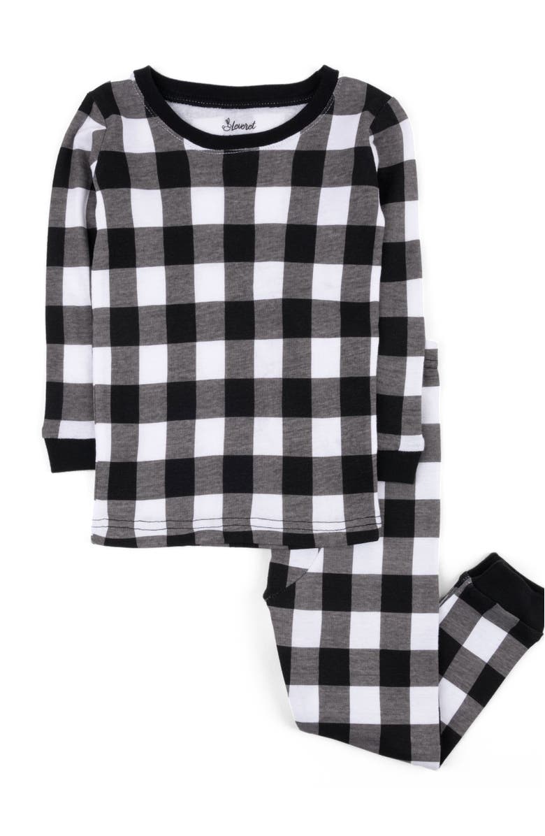 Leveret Kids Two-Piece Cotton Matching Family Holiday Pajamas, Christmas Plaid, Alternate, color, Plaid Black & White