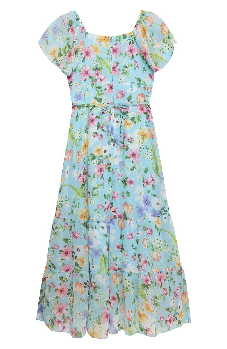 Speechless Kids' Flutter Sleeve Maxi Dress with Purse, Alternate, color, Aqua/ Pink Jm