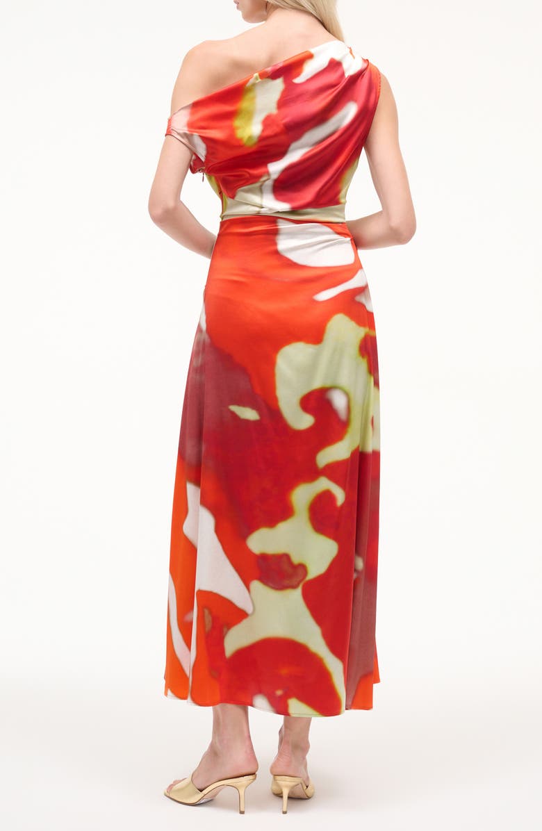 STAUD Phare Abstract Print One-Shoulder Stretch Silk Dress, Alternate, color, Red Zone