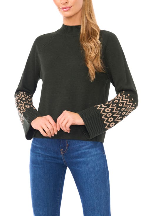 Fair Isle Accent Mock Neck Sweater (Petite)