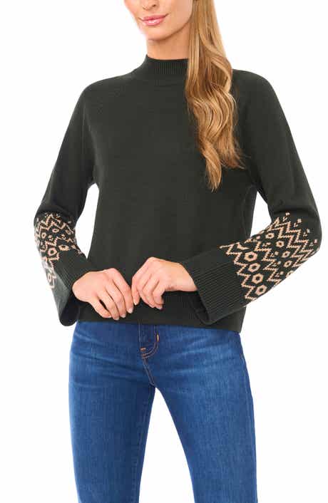 Halogen® Fair Isle Accent Mock Neck Sweater