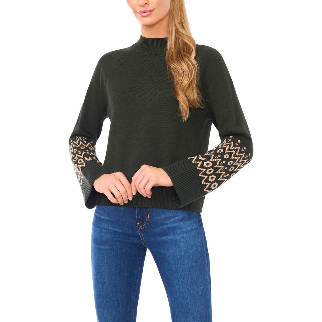 Halogenr Halogen(r) Fair Isle Accent Mock Neck Sweater In Black