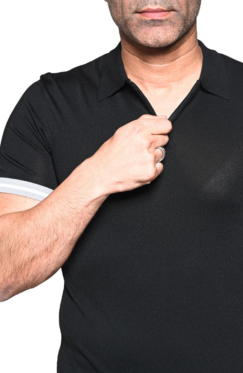 Maceoo Deep Black Quarter Zip Polo, Alternate, color, Black
