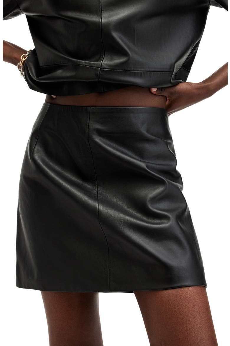 Renai Leather Miniskirt, Alternate, color, BLACK