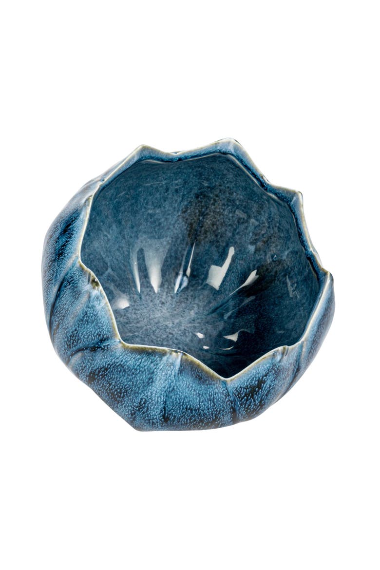 Stoneware Planter with Scalloped Edge and Reactive Glaze, Blue, Main, color, Blue