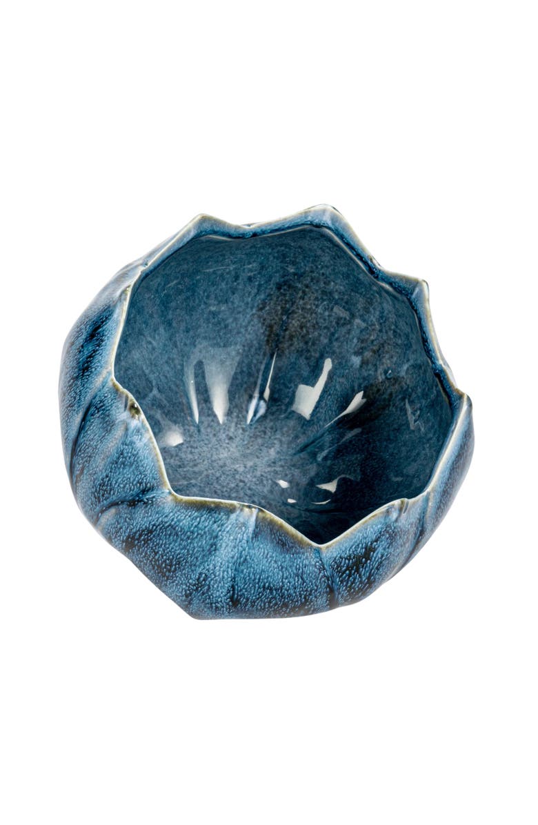 Storied Home Stoneware Planter with Scalloped Edge and Reactive Glaze, Blue, Main, color, Blue