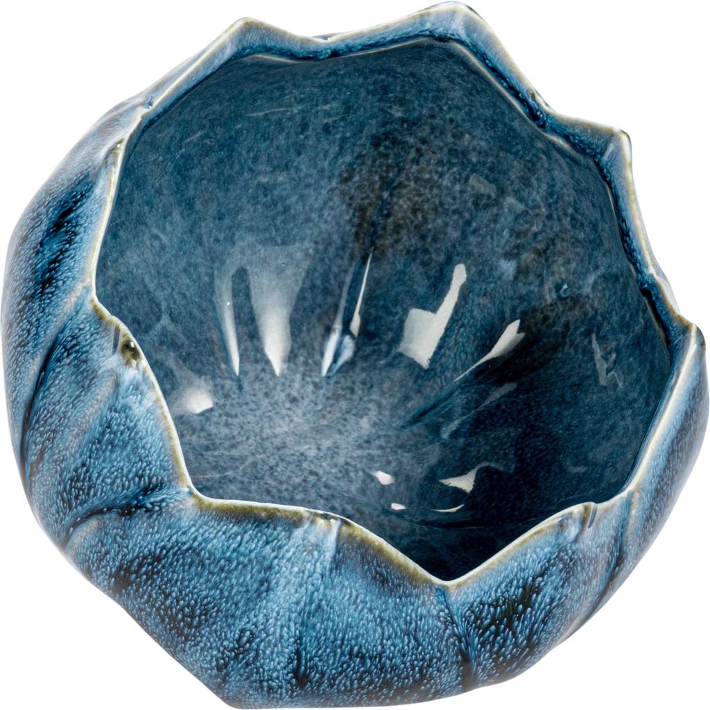 Storied Home Stoneware Planter With Scalloped Edge And Reactive Glaze, Blue