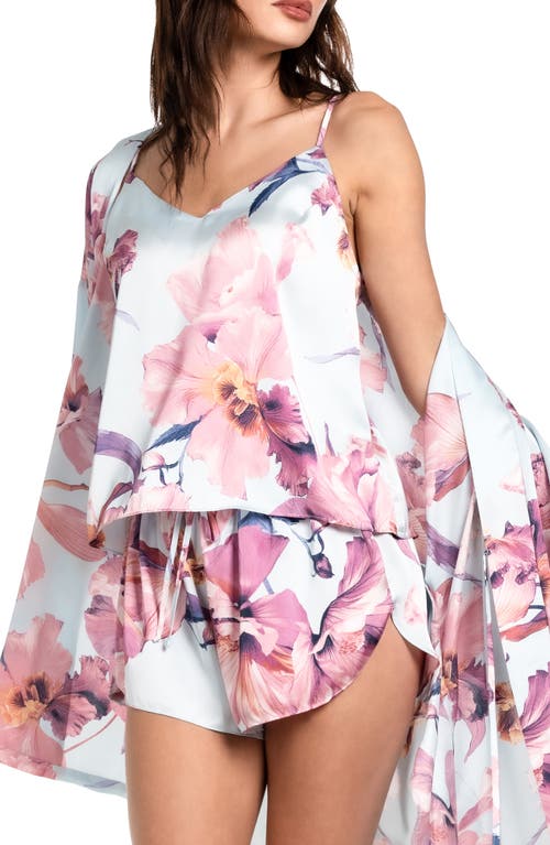 Midnight Bakery Haven Print Satin Camisole & Tap Pants Pajamas In Blue