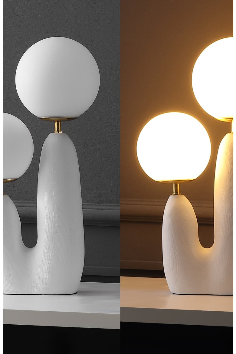 Oda 17.75" 2-Light Modern Bohemian Resin/Iron/Frosted Glass Danish Cactus LED Table Lamp, Alternate, color, White/Brass Gold