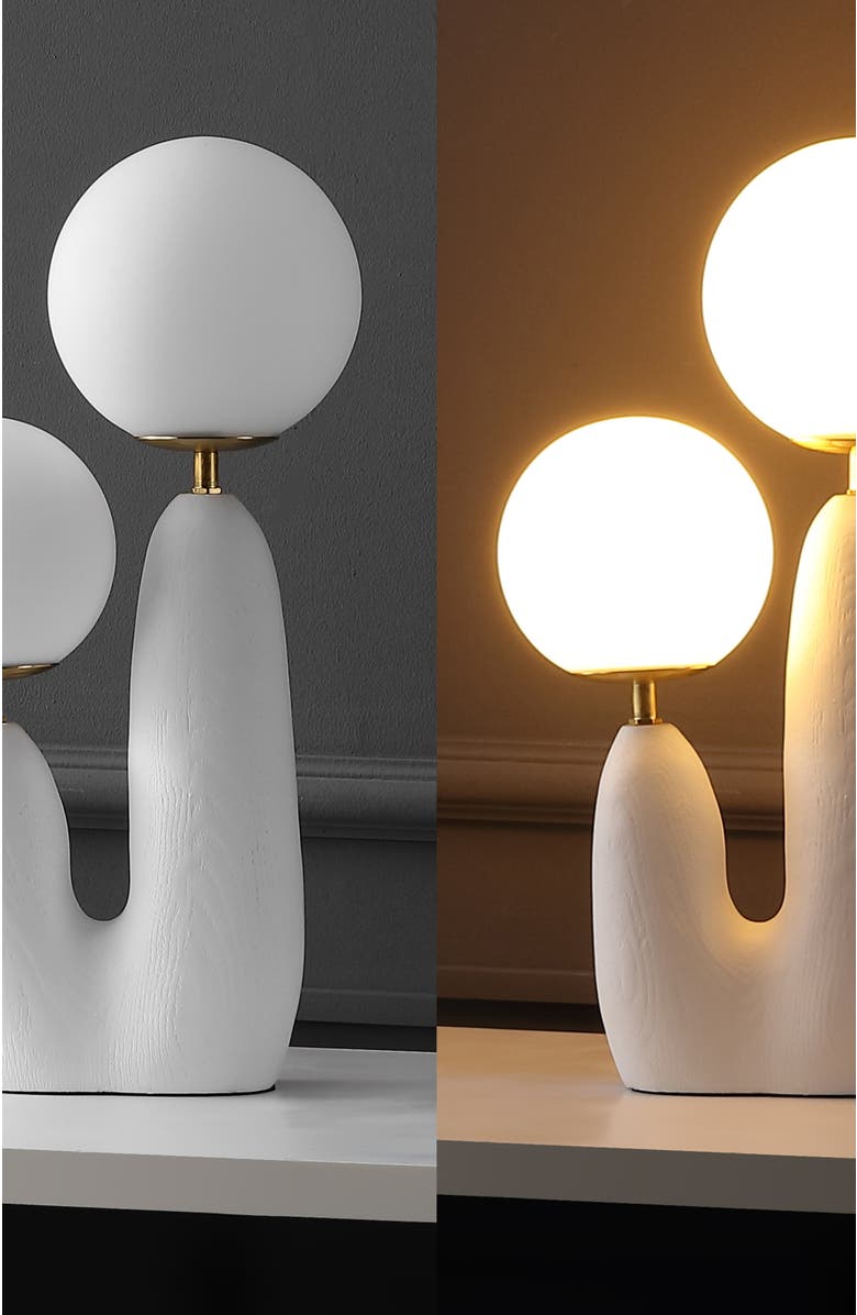 JONATHAN Y Oda 17.75" 2-Light Modern Bohemian Resin/Iron/Frosted Glass Danish Cactus LED Table Lamp, Alternate, color, White/Brass Gold