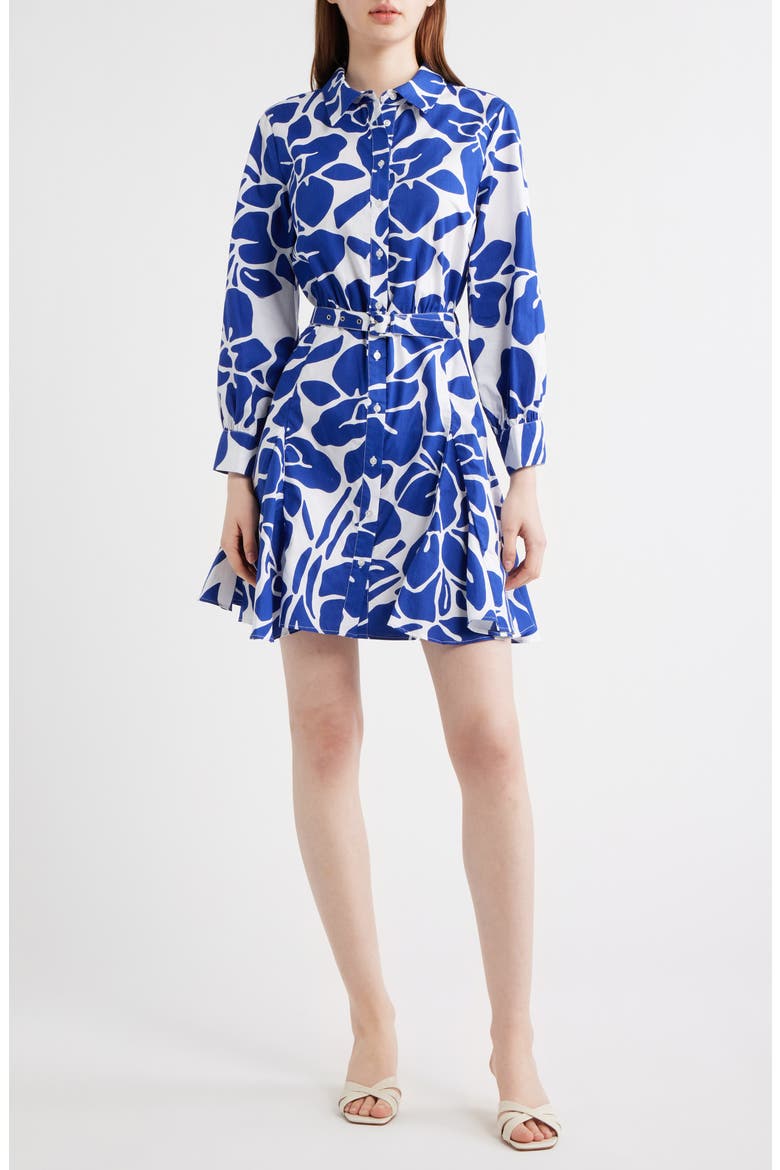 Belted Long Sleeve Cotton Shirtdress, Main, color, WHITE
