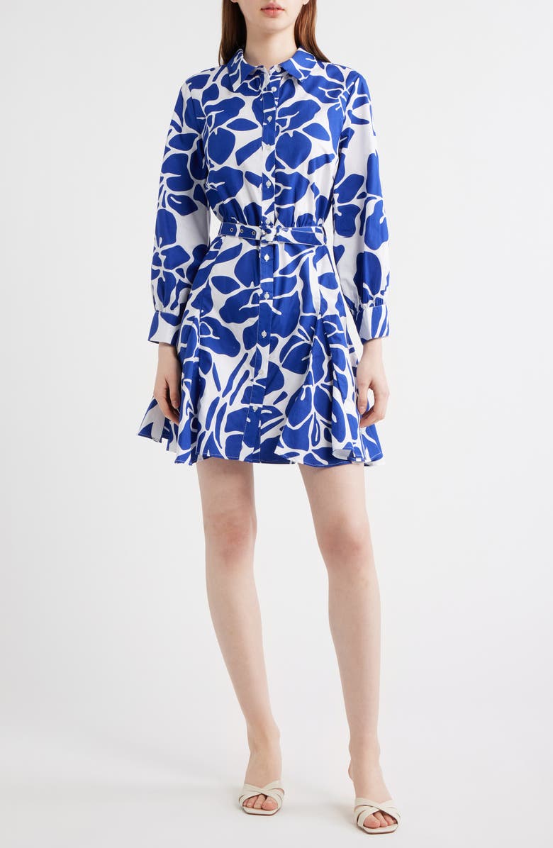 CeCe Belted Long Sleeve Cotton Shirtdress, Main, color, White