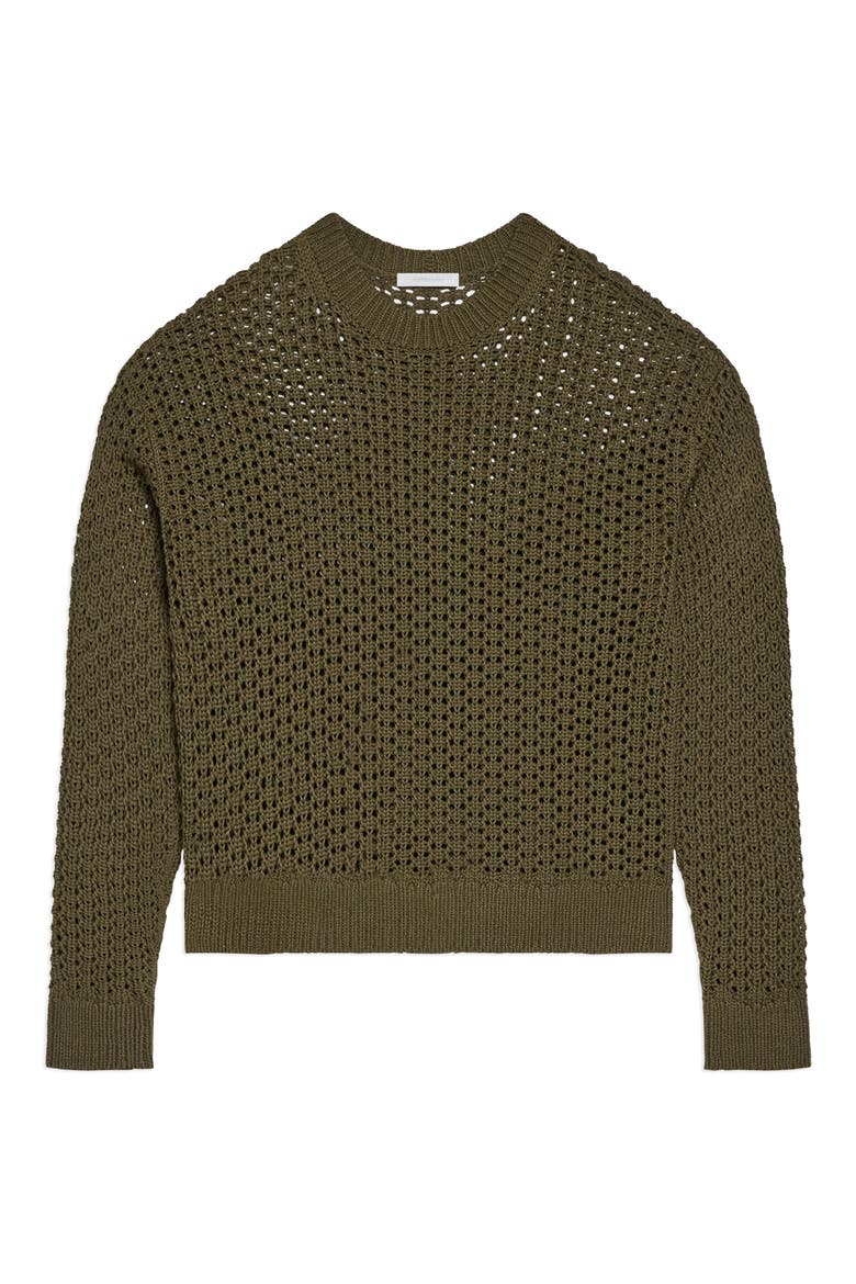 Open Stitch Organic Cotton Blend Crewneck Sweater, Alternate, color, OLIVE