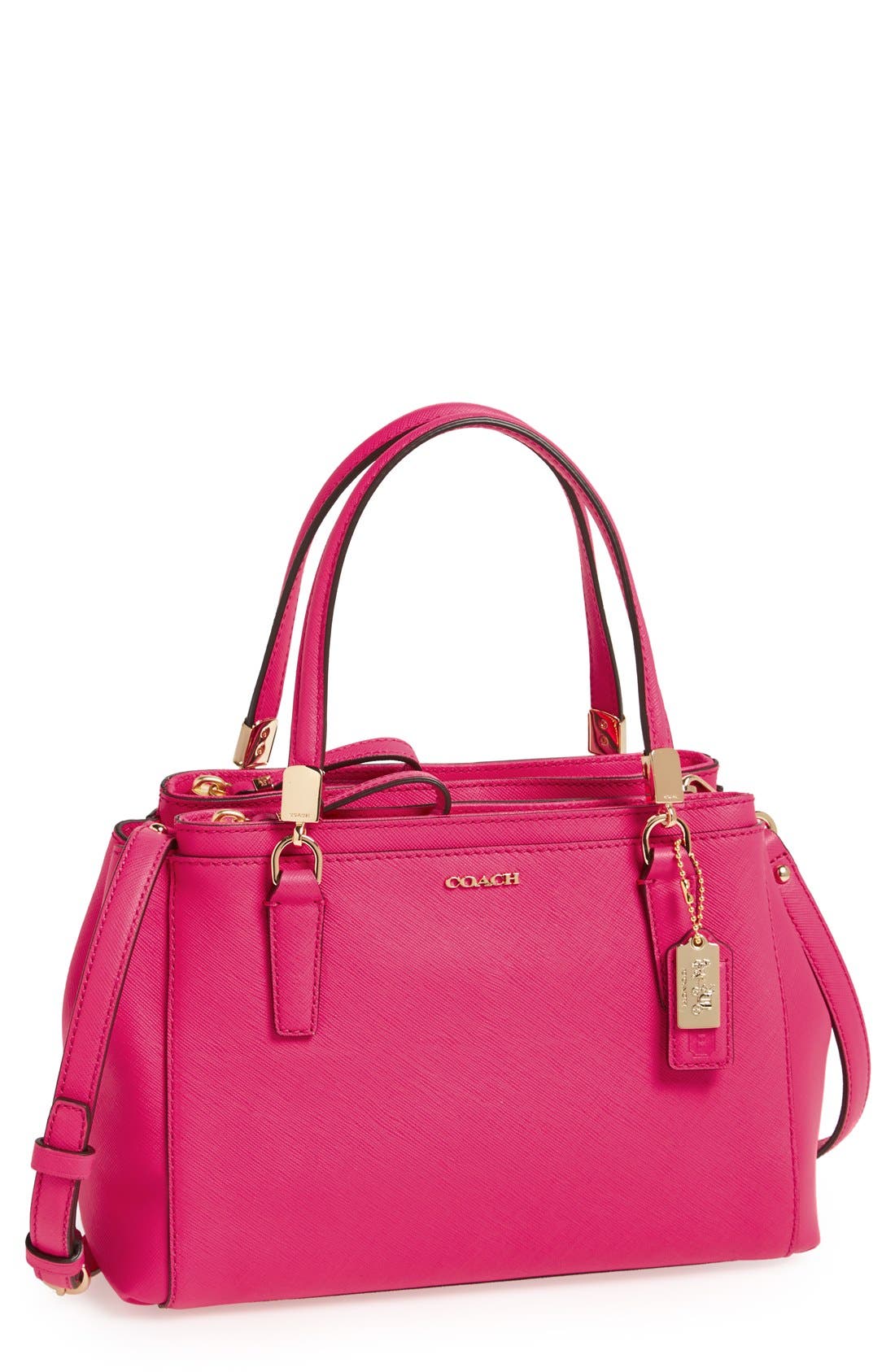 'Madison - Mini Christie' Saffiano Leather Satchel, Main, color, PINK RUBY