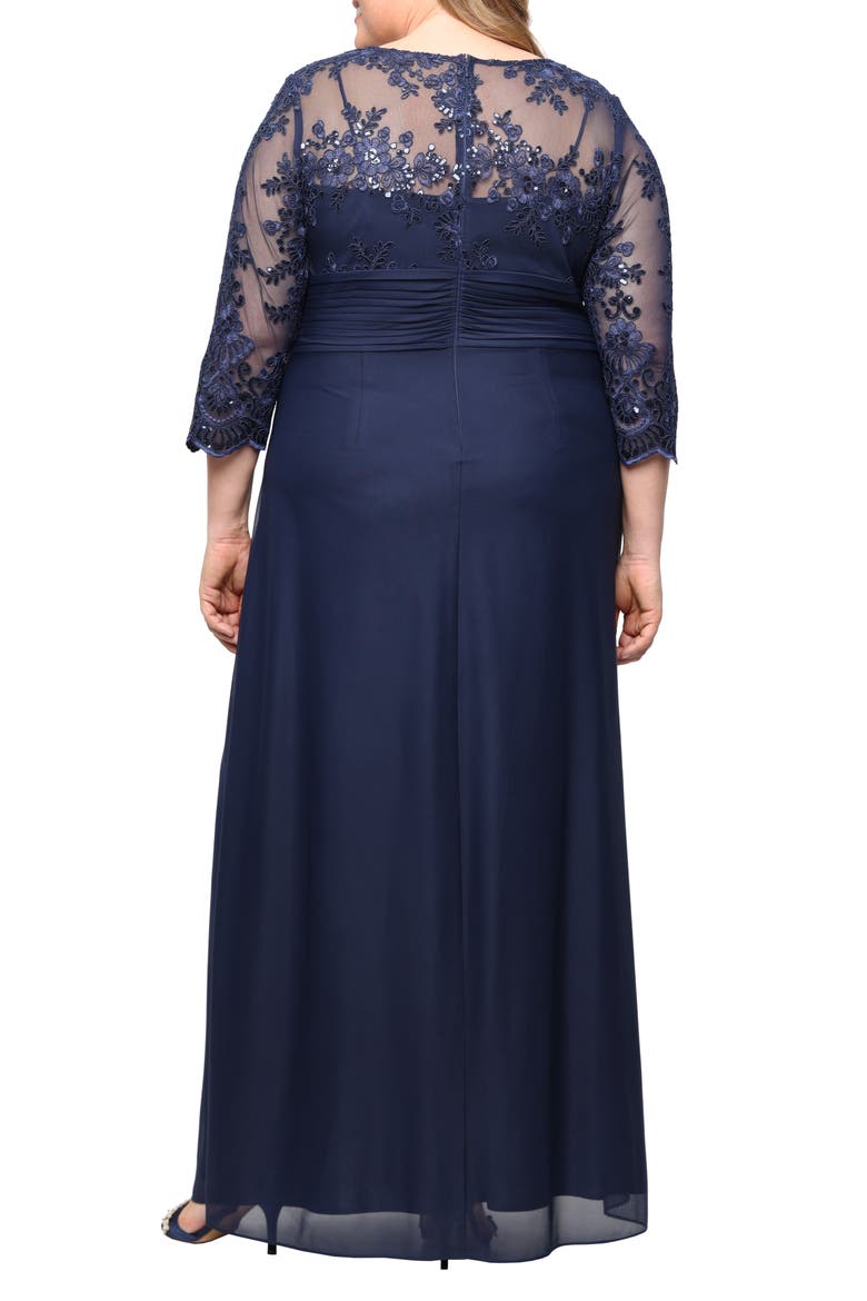 Sequin Embroidered Chiffon Gown, Alternate, color, NAVY