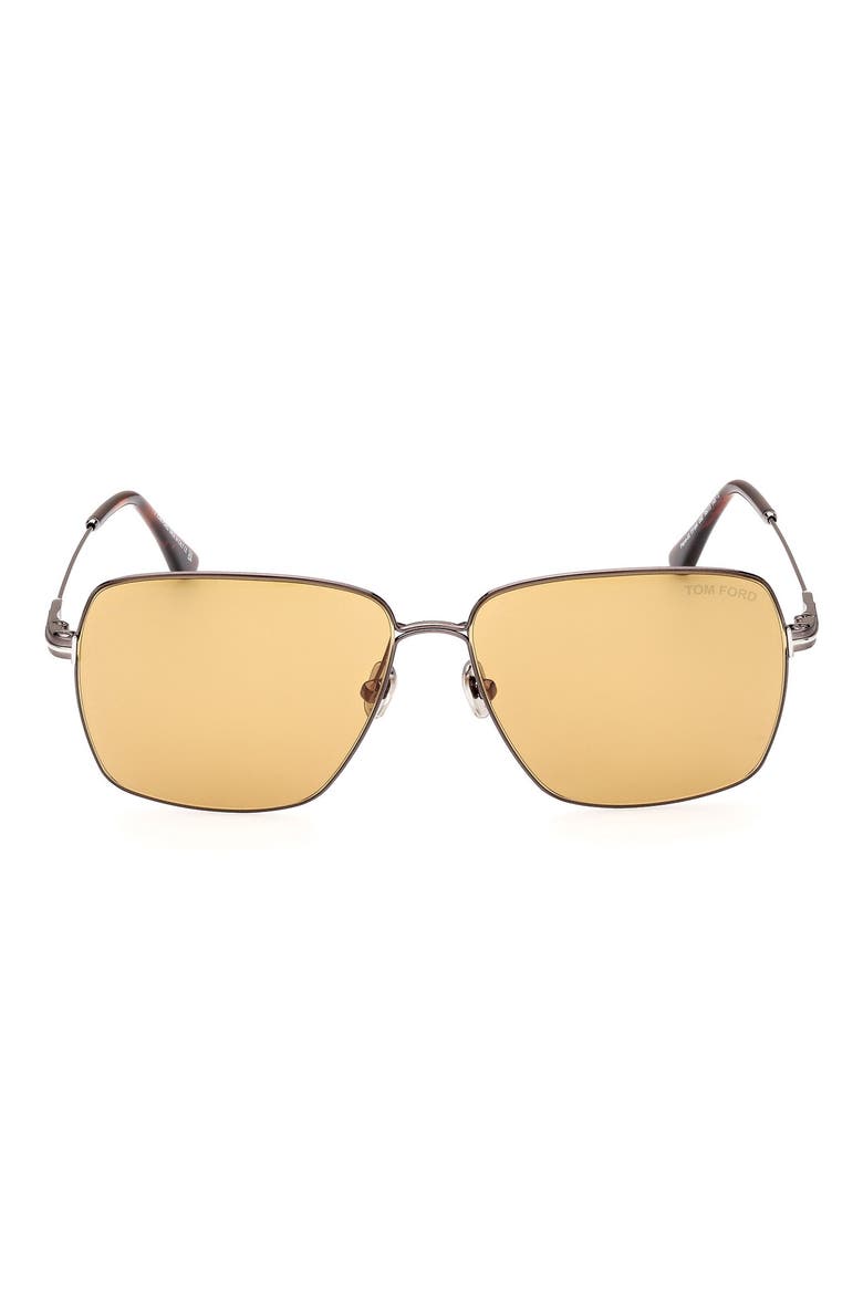 58mm Square Sunglasses, Main, color, SHINY GUNMETAL / BROWN