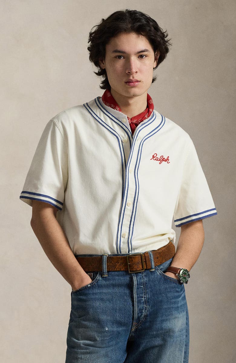 Polo Ralph Lauren Classic Fit Baseball Shirt, Alternate, color, Warm White W/ Blue Heaven