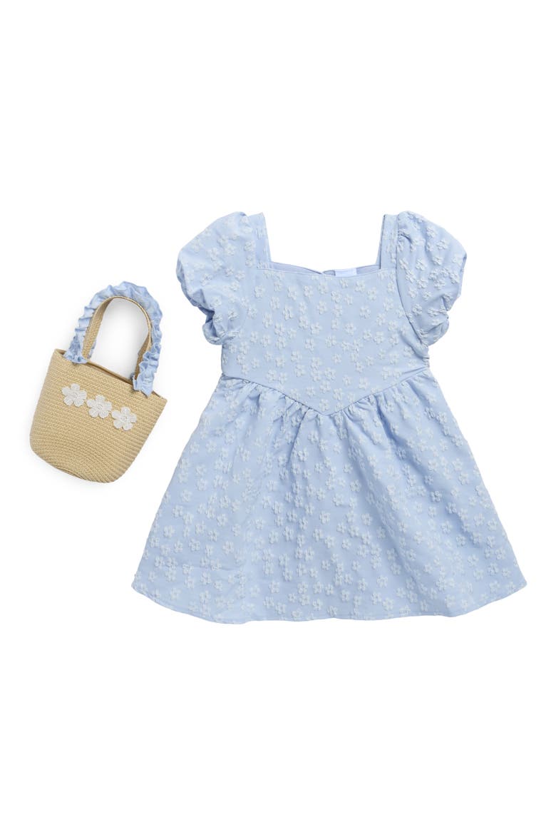 Kids' Floral Puff Sleeve Dress & Purse Set, Main, color, HEATHER BLUE