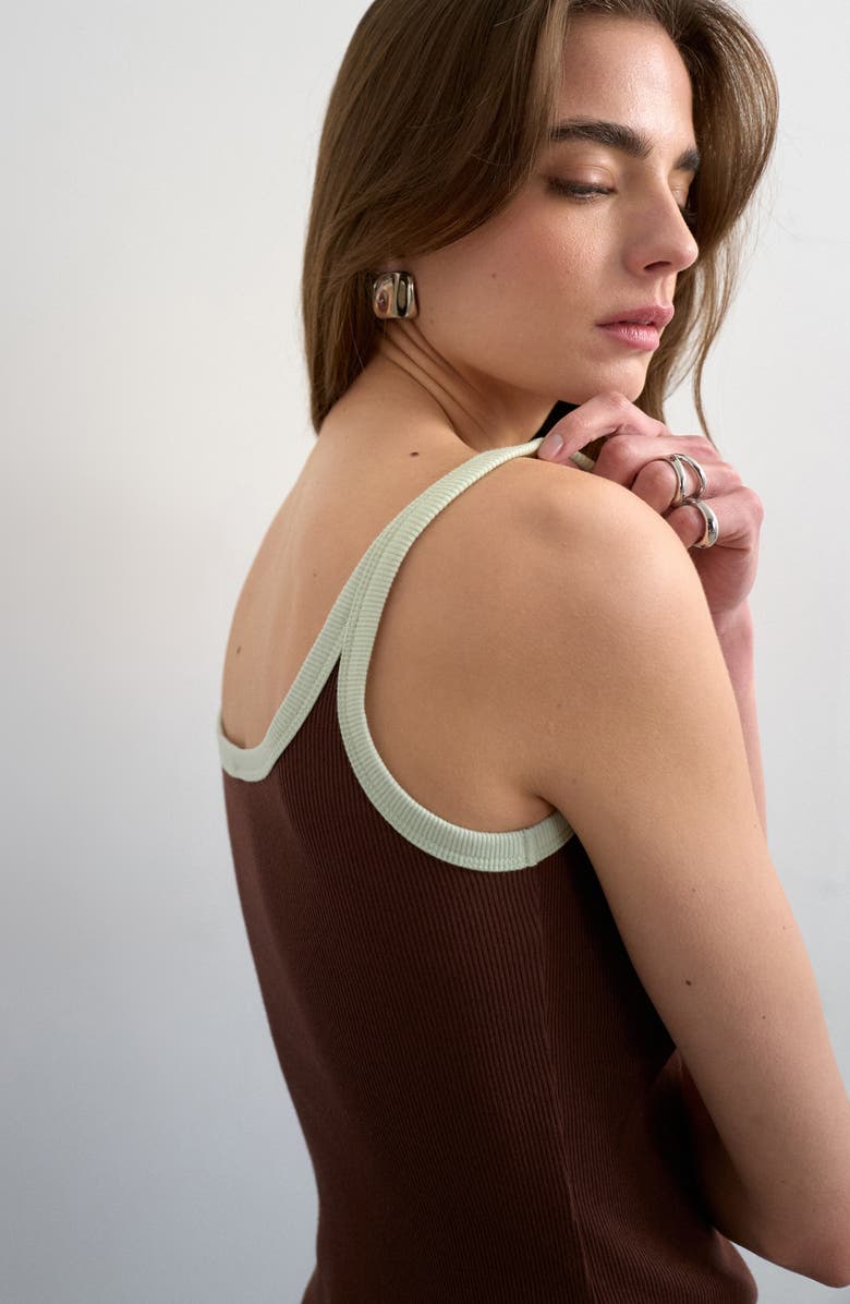 Topshop Scoop Neck Contrast Strap Stretch Cotton Rib Tank, Alternate, color, 