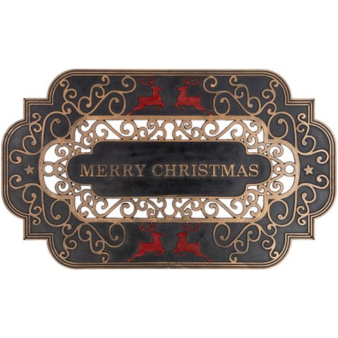 Black and Copper Reindeer "Merry Christmas" Doormat 18" x 30"