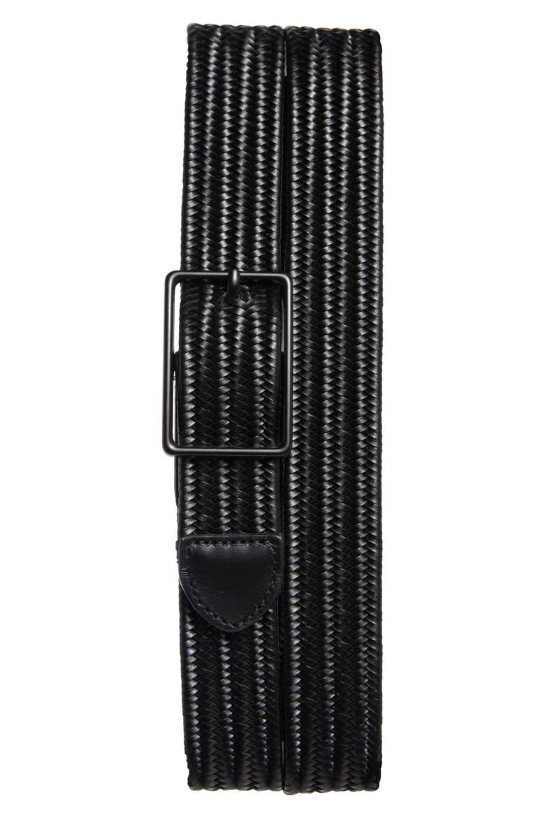 Jesse Woven Stretch Leather Belt, Main, color, BLACK- BLACK