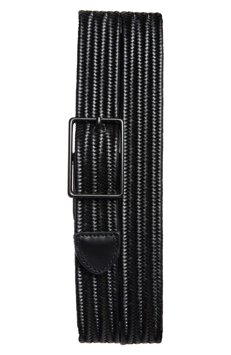 Open Edit Jesse Woven Stretch Leather Belt, Main, color, Black- Black