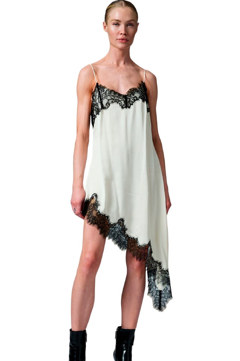 Lara Lace Trim Asymmetrical Slip Dress, Main, color, Vanilla Ice