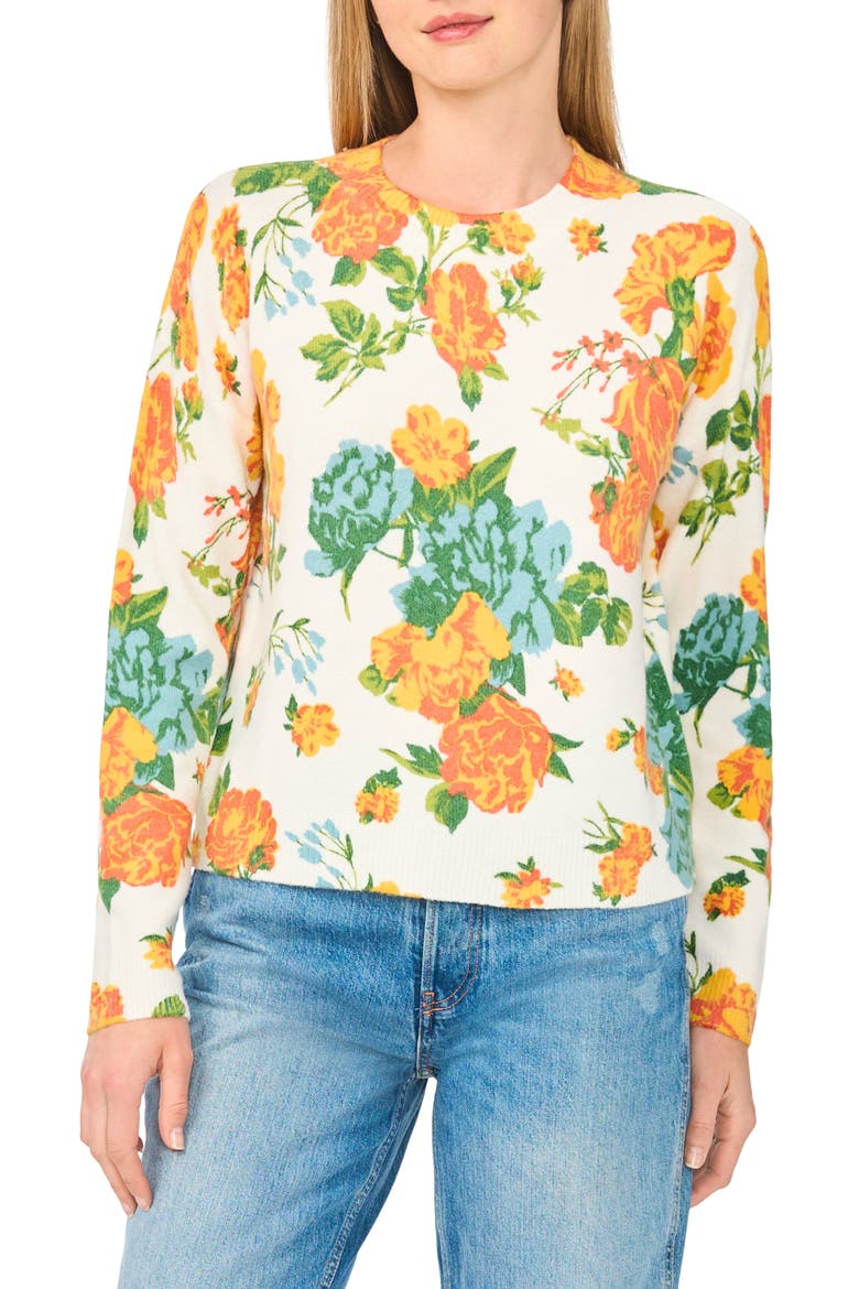 Floral Crewneck Sweater, Main, color, NEW IVORY
