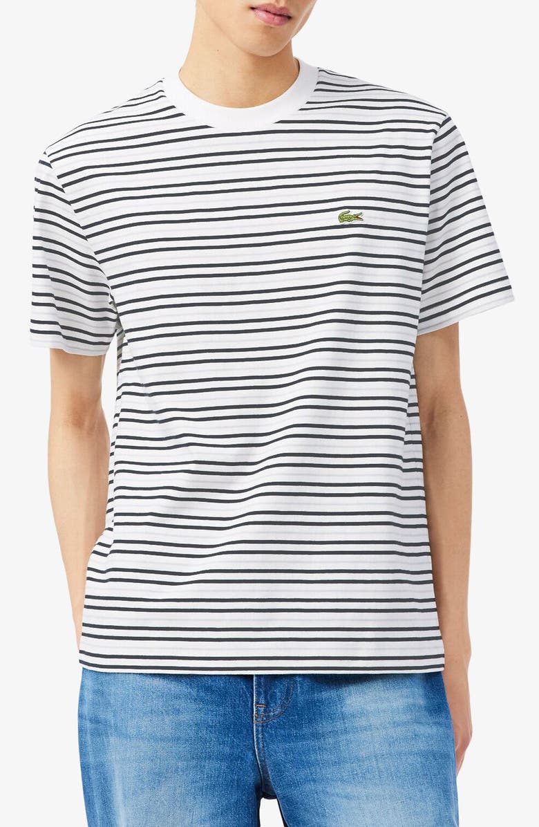 Lacoste Essentials Stripe Cotton T-Shirt, Main, color, Blackbird/ Flour