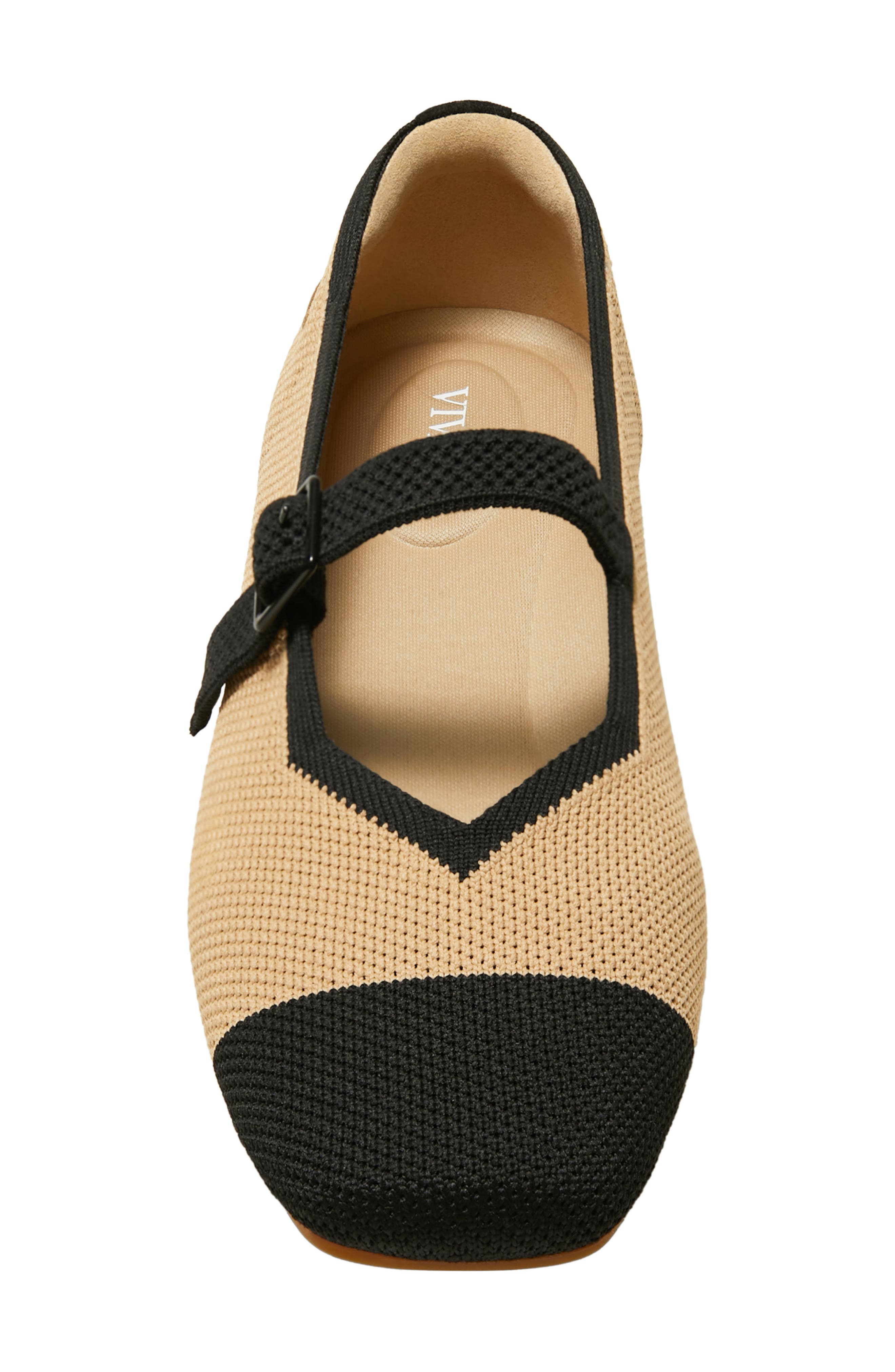 Margot Mary-Jane Square-Toe Ballet Flats, Alternate, color, NUDE PEACH AND BLACK