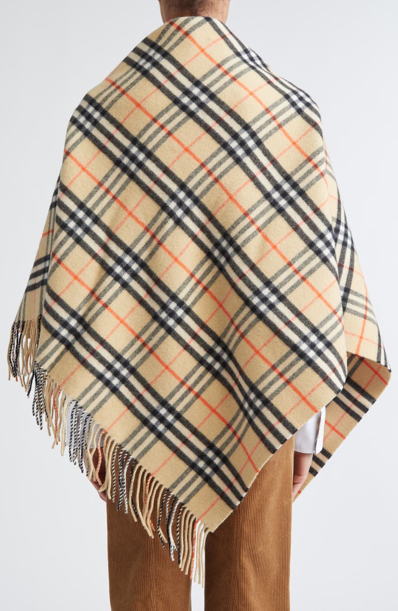 Burberry Medium Check Wool & Cashmere Cape, Alternate, color, Sand