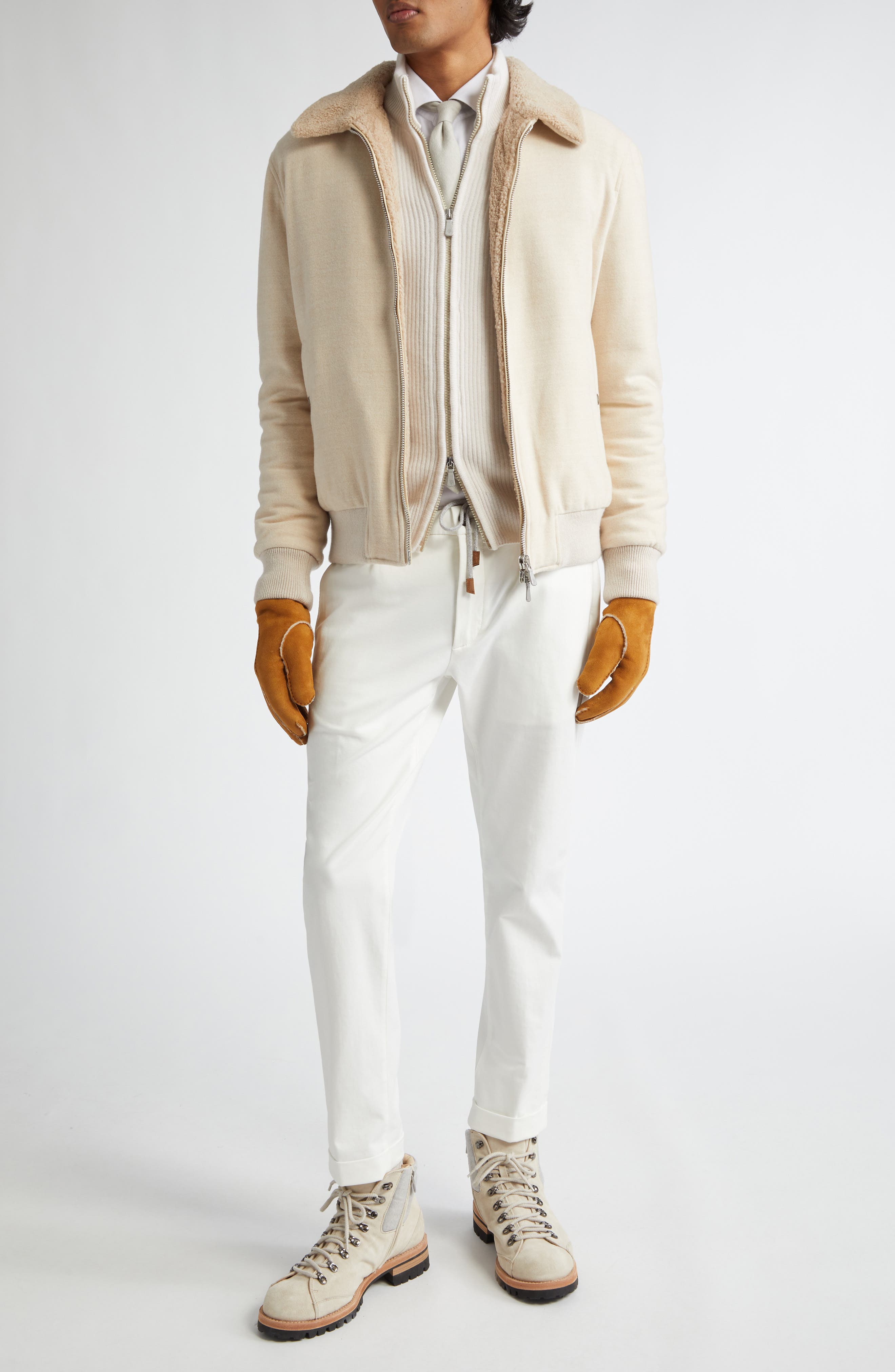 Boiled Wool & Genuine Shearling Bomber Jacket - image 2