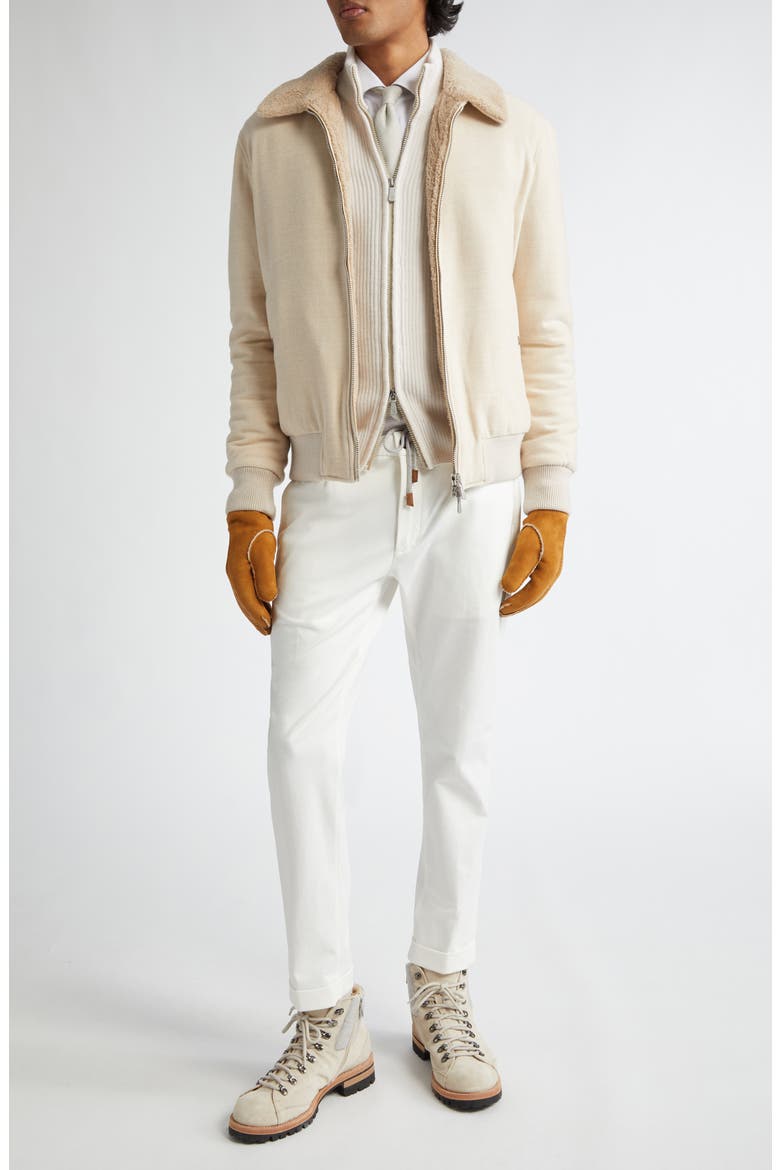 Boiled Wool & Genuine Shearling Bomber Jacket, Alternate, color, SAND