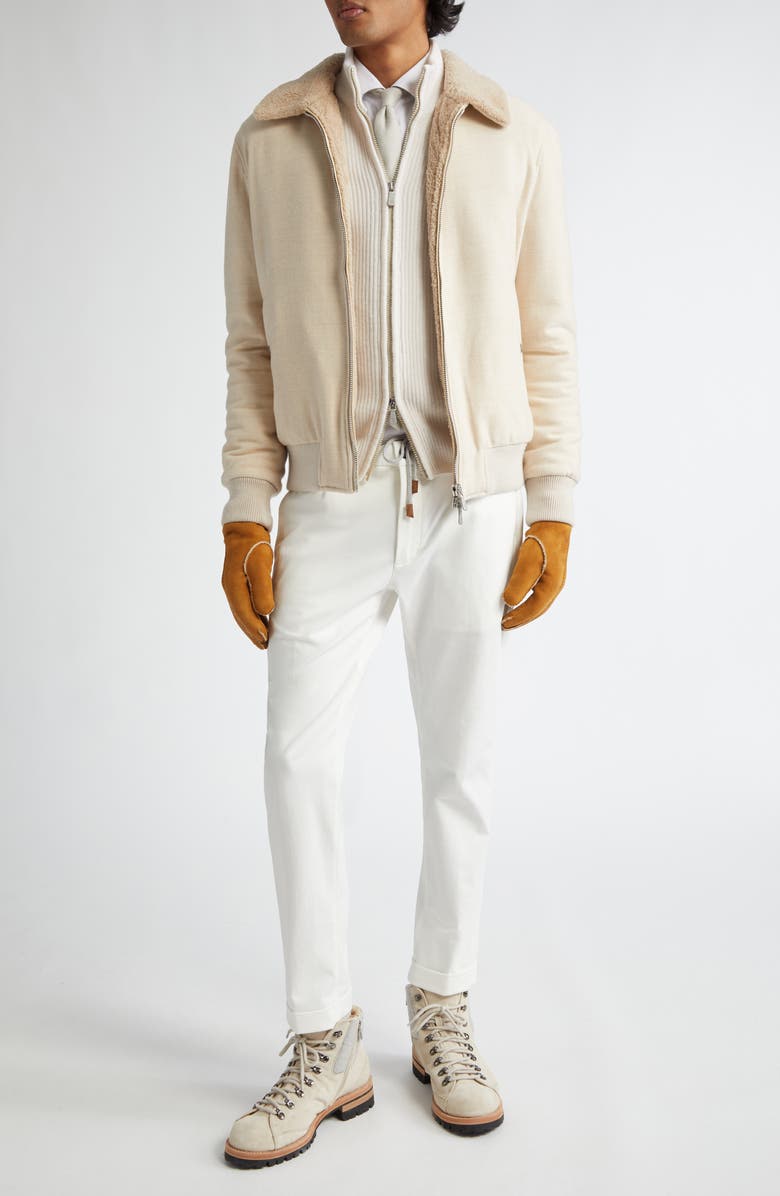 Eleventy Boiled Wool & Genuine Shearling Bomber Jacket, Alternate, color, Sand