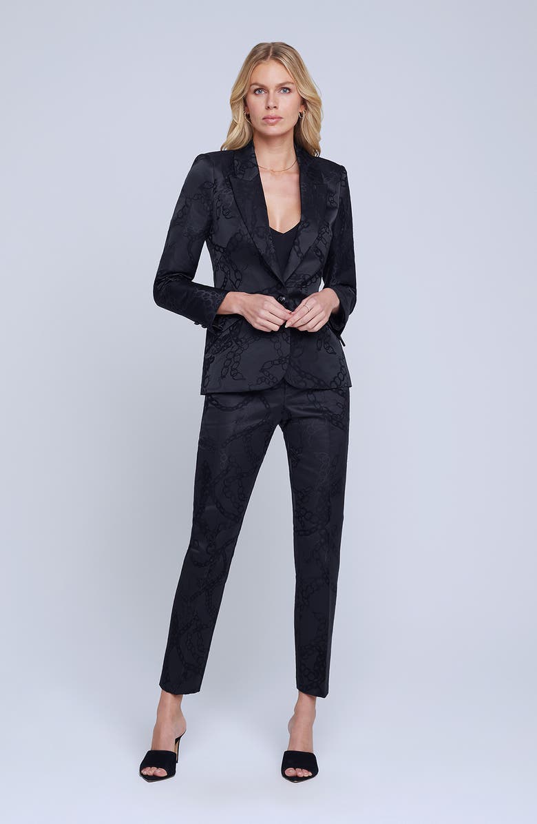 L'AGENCE Chamberlain Chain Print Silk Blazer, Alternate, color, 