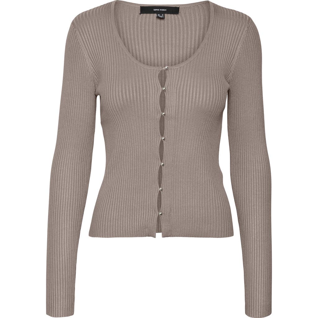 Vero Moda Dea U-neck Ribbed Cardigan In Moon Rock