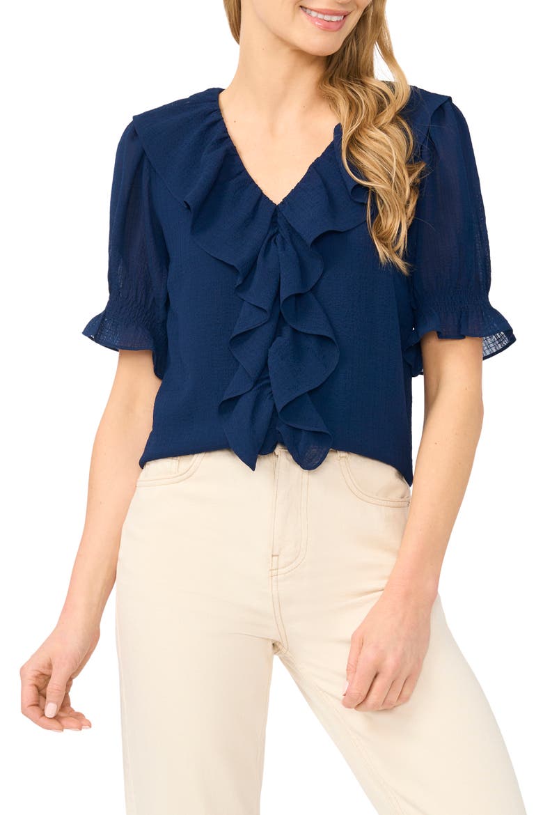 Ruffle Crepe Top, Main, color, CLASSIC NAVY