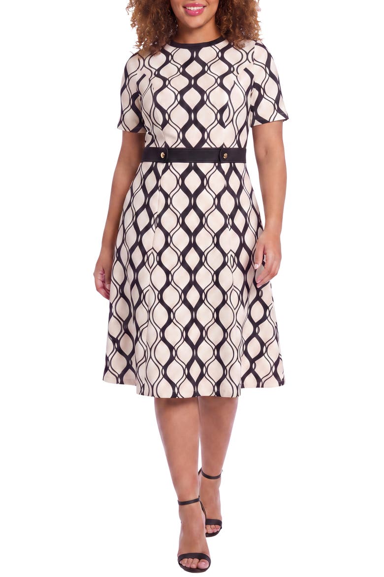 Side Tab Fit & Flare Dress, Main, color, IVORY/ BLACK