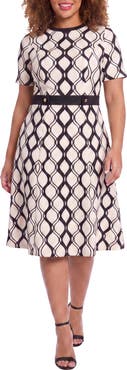 London Times Side Tab Fit & Flare Dress