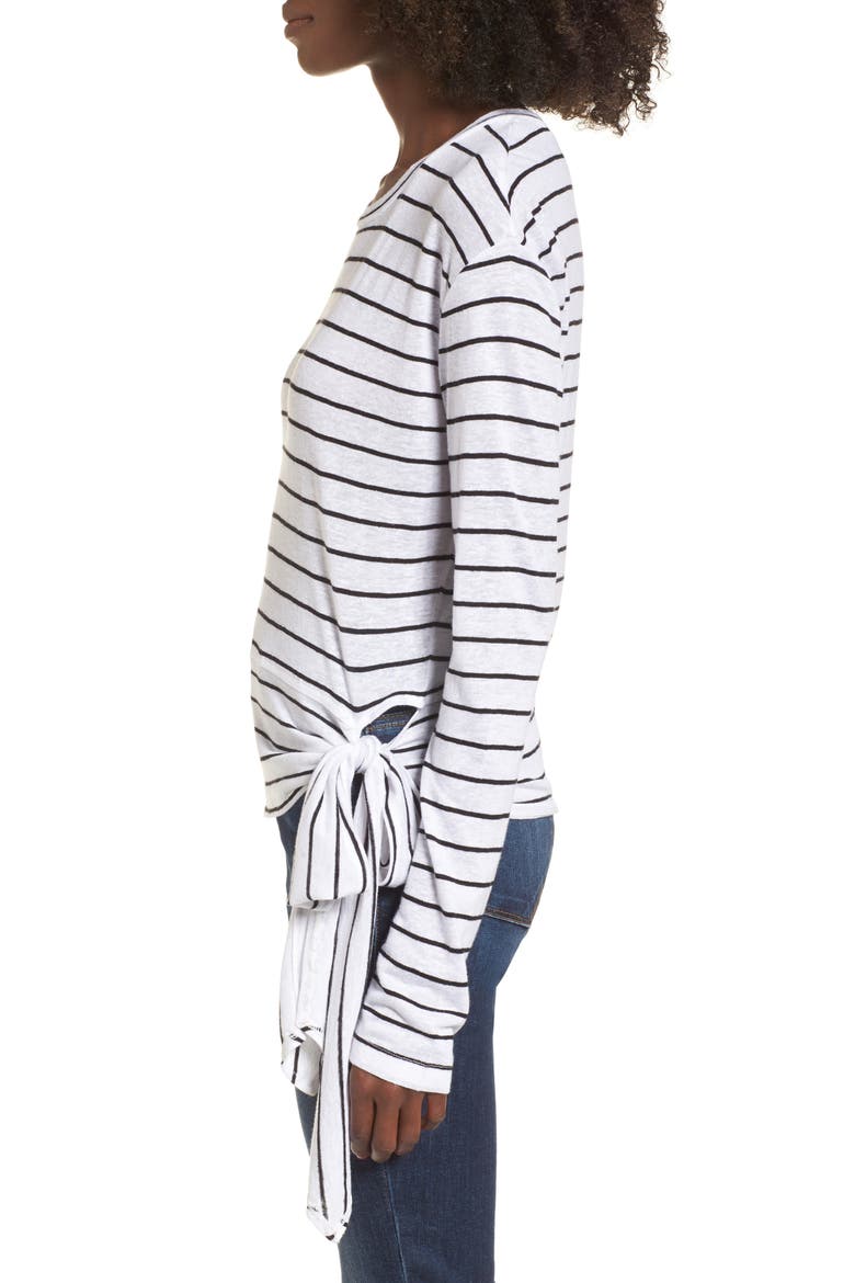Side Tie Stripe Tee, Alternate, color, WHITE JENNA STRIPE