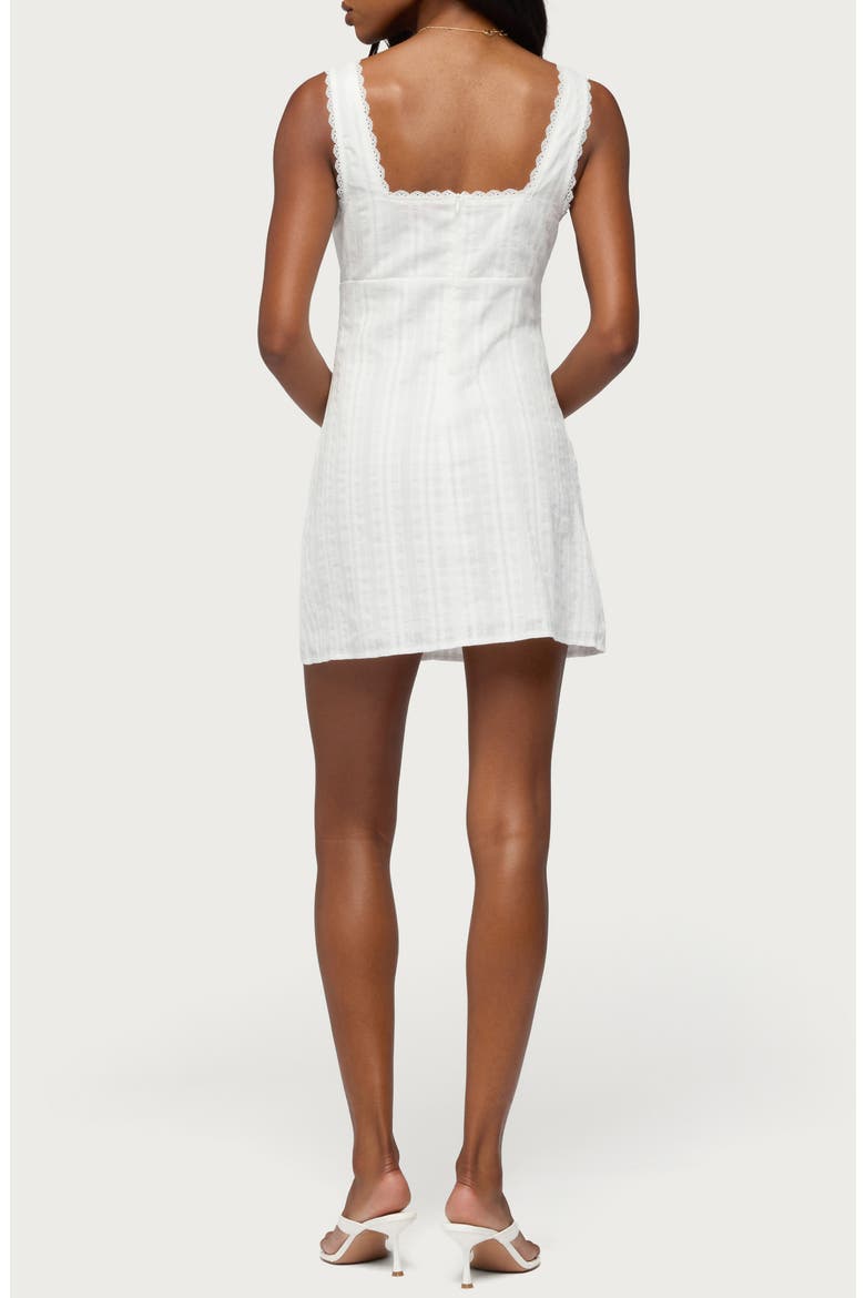 Citrina Lace Trim Striped Minidress, Alternate, color, WHITE